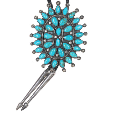 c1970 Large MNT Navajo Sterling cluster turquoise bolo tie