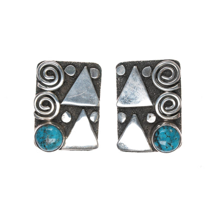 Alex Sanchez Navajo sterling petroglyph earrings with turquoise