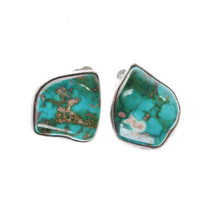 Vintage Royston Turquoise freeform sterling clip-on earrings