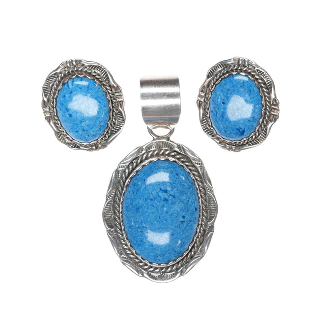 Retro EYD Navajo sterling denim Lapis clip-on earrings/pendant