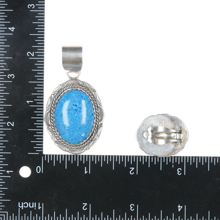 Retro EYD Navajo sterling denim Lapis clip-on earrings/pendant