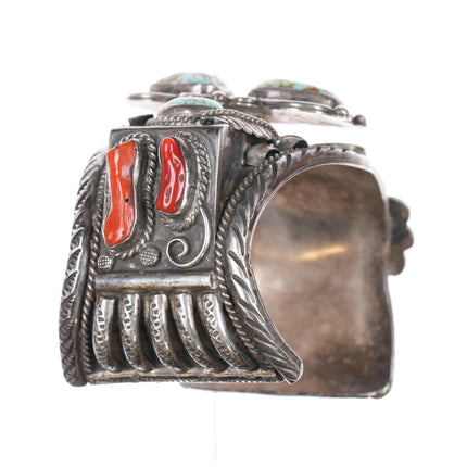 7.5" Delores Paul Yazzie (1935-2024) Navajo silver #8 Turquoise coral cuff bracelet