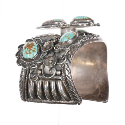 7.5" Delores Paul Yazzie (1935-2024) Navajo silver #8 Turquoise coral cuff bracelet