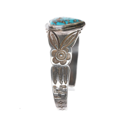 6.25" c1930's Navajo silver whirling logs high grade turquoise cuff bracelet