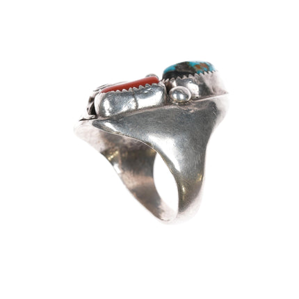 sz10.25 1970's Navajo Sterling, turquoise and coral ring