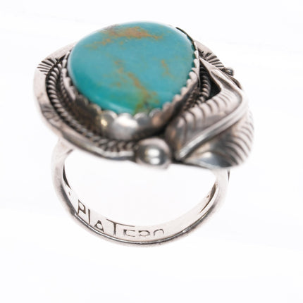 sz9.75 1970's Platero Navajo sterling and turquoise ring