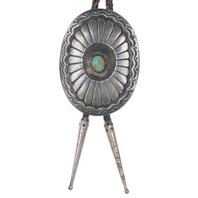 Large c1960 c-31 Sterling concho style bolo tie with turquoise