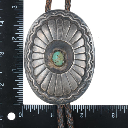 Large c1960 c-31 Sterling concho style bolo tie with turquoise