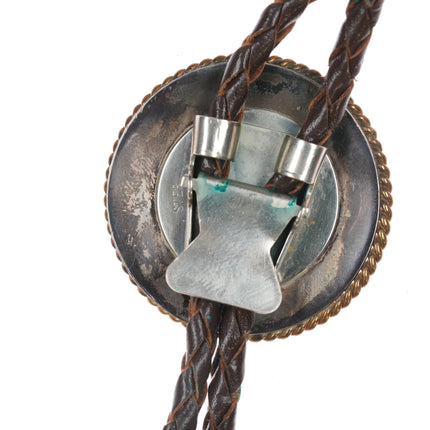 Vintage hand engraved sterling bolo tie with rope edge