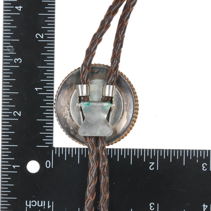 Vintage hand engraved sterling bolo tie with rope edge