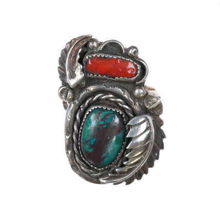 sz10.25 1970's Navajo Chrysocolla/coral sterling ring