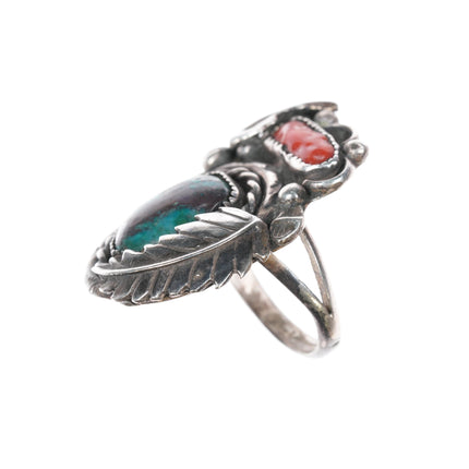 sz10.25 1970's Navajo Chrysocolla/coral sterling ring