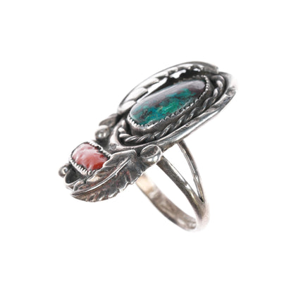 sz10.25 1970's Navajo Chrysocolla/coral sterling ring