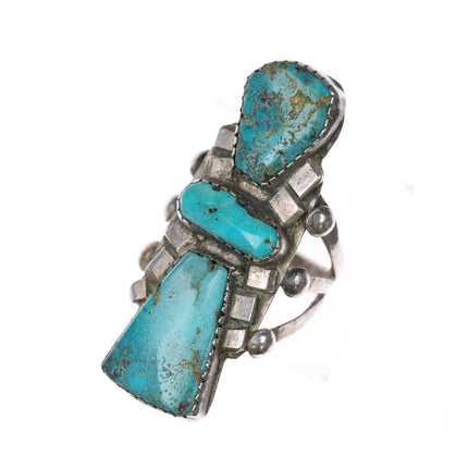 sz6.5 Early Native American silver turquoise kachina form ring