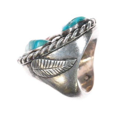 sz10 46gram Huge 1970's Navajo silver, turquoise, and coral ring