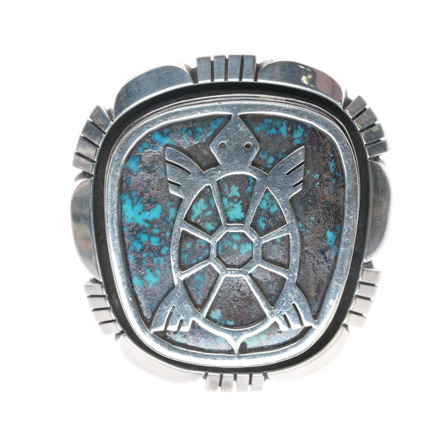 Herman Vandever Navajo Spiderweb Bisbee Turquoise Sterling turtle pendant