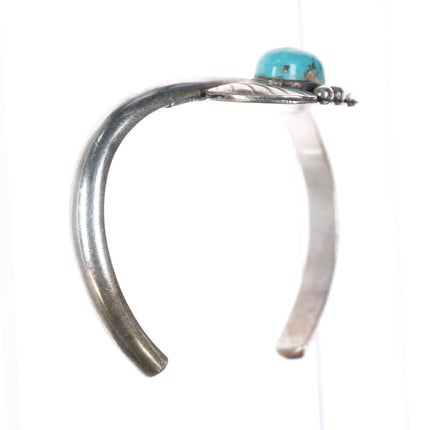 6.5" 1970's Native American sterling and turquoise leaf cuff bracelet