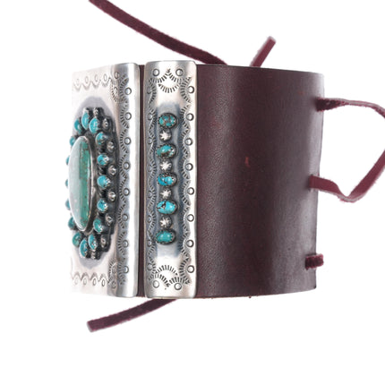 Native American sterling turquoise cluster Ketoh Bowguard bracelet