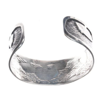 7" Amazing Sterling carved overlay Mushroom cuff bracelet