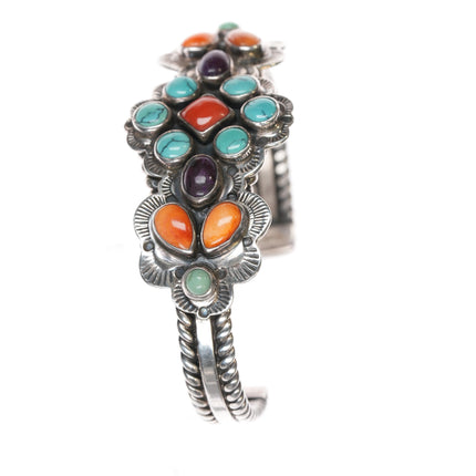 6 3/8" Native American silver, turquoise, spiny oyster, coral cuff bracelet