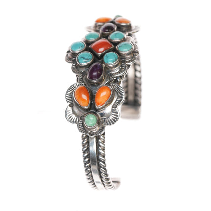 6 3/8" Native American silver, turquoise, spiny oyster, coral cuff bracelet