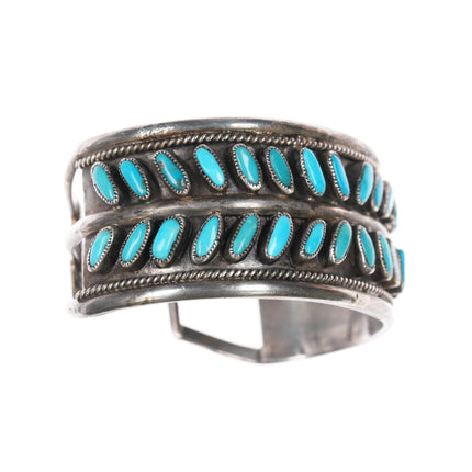 6" 50's-60's Zuni sleeping beauty turquoise, sterling double row cuff bracelet