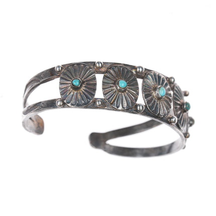 6 3/8" 20's-30's Navajo ingot silver conchos snake eye turquoise cuff bracelet