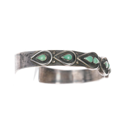 6 1/8" 50's-60's Zuni silver row cuff bracelet with turquoise