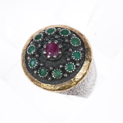 Bora Yasar Sterling/22k gold Ruby Emerald ring