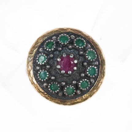 Bora Yasar Sterling/22k gold Ruby Emerald ring