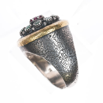 Bora Yasar Sterling/22k gold Ruby Emerald ring