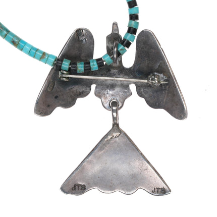 Vintage Juan Singer Navajo sterling peyotebird pendant on heishi necklace