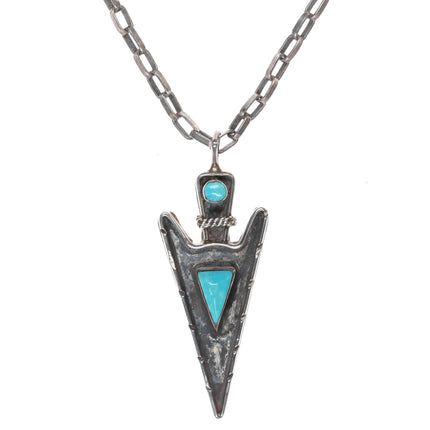 Vintage RE Zuni Native American sterling and turquoise arrowhead pendant/necklace