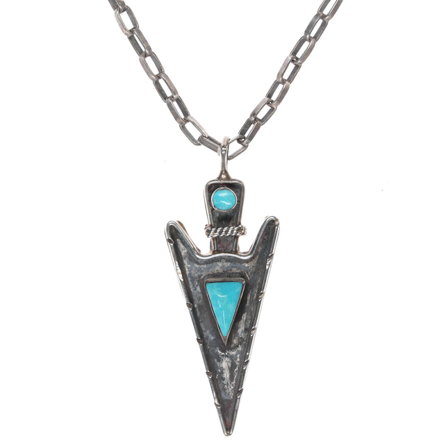 Vintage RE Zuni Native American sterling and turquoise arrowhead pendant/necklace