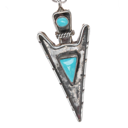 Vintage RE Zuni Native American sterling and turquoise arrowhead pendant/necklace