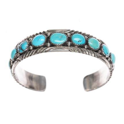 6.75" Vintage Navajo silver and turquoise  row cuff bracelet