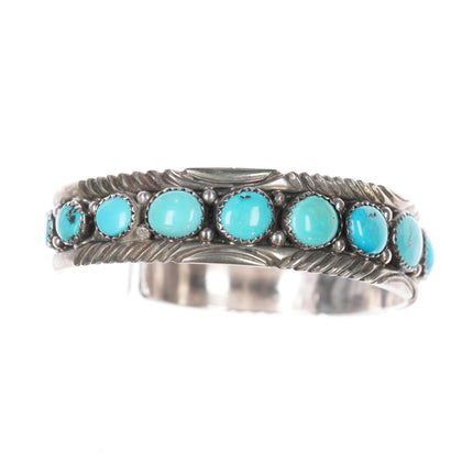 6.75" Vintage Navajo silver and turquoise  row cuff bracelet