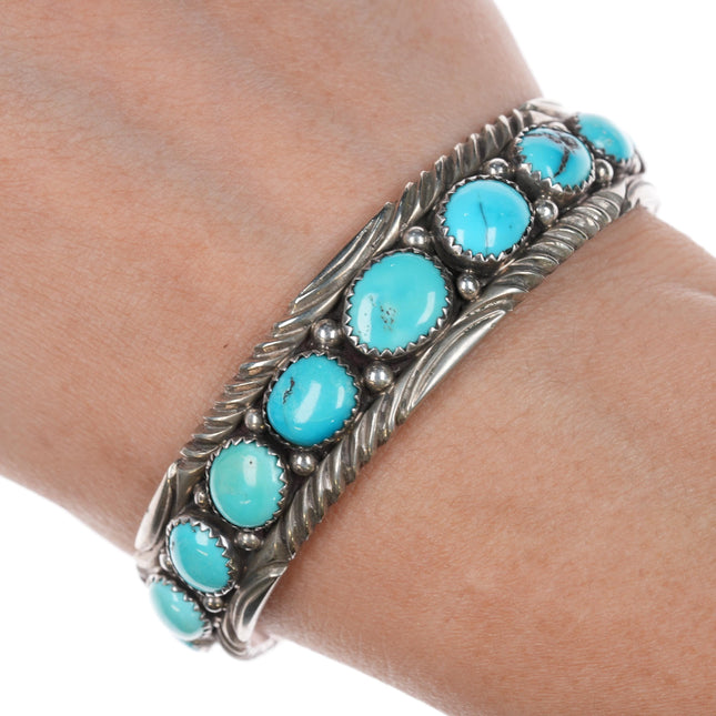 6.75" Vintage Navajo silver and turquoise  row cuff bracelet