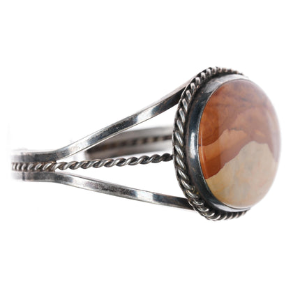 6.25" MY Native American silver picture jasper cuff bracelet