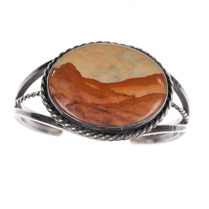 6.25" MY Native American silver picture jasper cuff bracelet