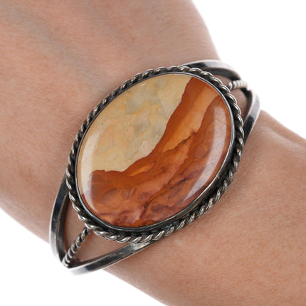 6.25" MY Native American silver picture jasper cuff bracelet