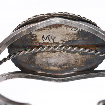 6.25" MY Native American silver picture jasper cuff bracelet