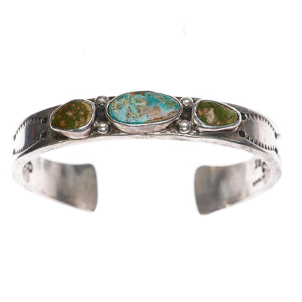 6 3/8" IG Native American silver and turquoise interior stamped cuff bracelet