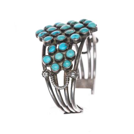 6" 20's-30's Ingot silver Native American turquoise cluster cuff bracelet