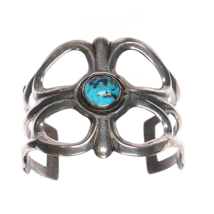 7" Vintage Native American sterling sandcast cuff bracelet with turquoise