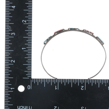 6.5" Cheama Zuni Sterling turquoise, and coral row cuff bracelet