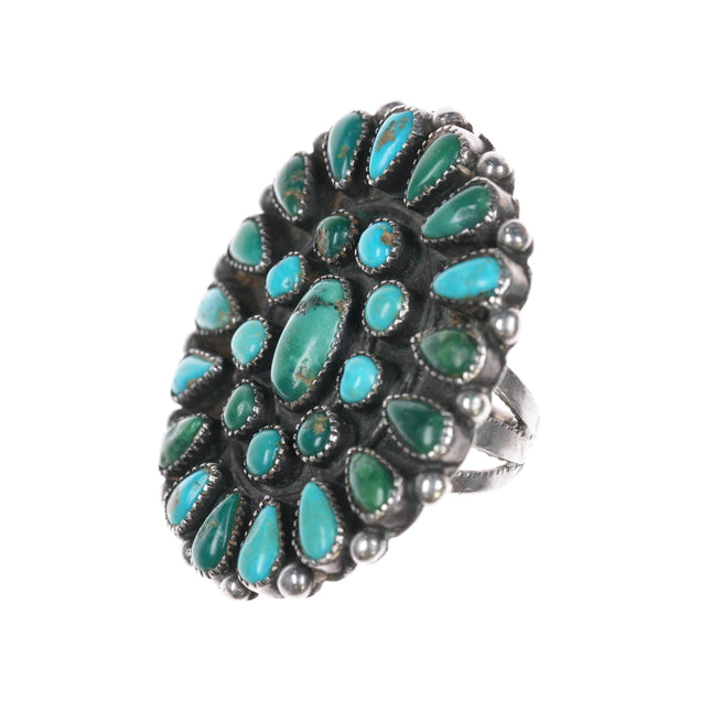 sz7.25 Large 30's-40's Zuni sterling and turquoise cluster ring