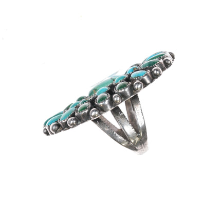 sz7.25 Large 30's-40's Zuni sterling and turquoise cluster ring