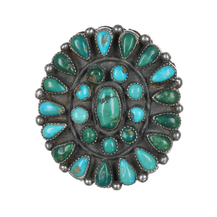 sz7.25 Large 30's-40's Zuni sterling and turquoise cluster ring