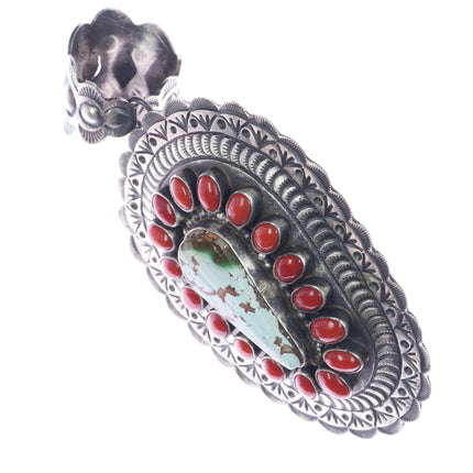 Shawn Cayatineto Navajo Sterling Mediterranean Coral Royston turquoise pendant